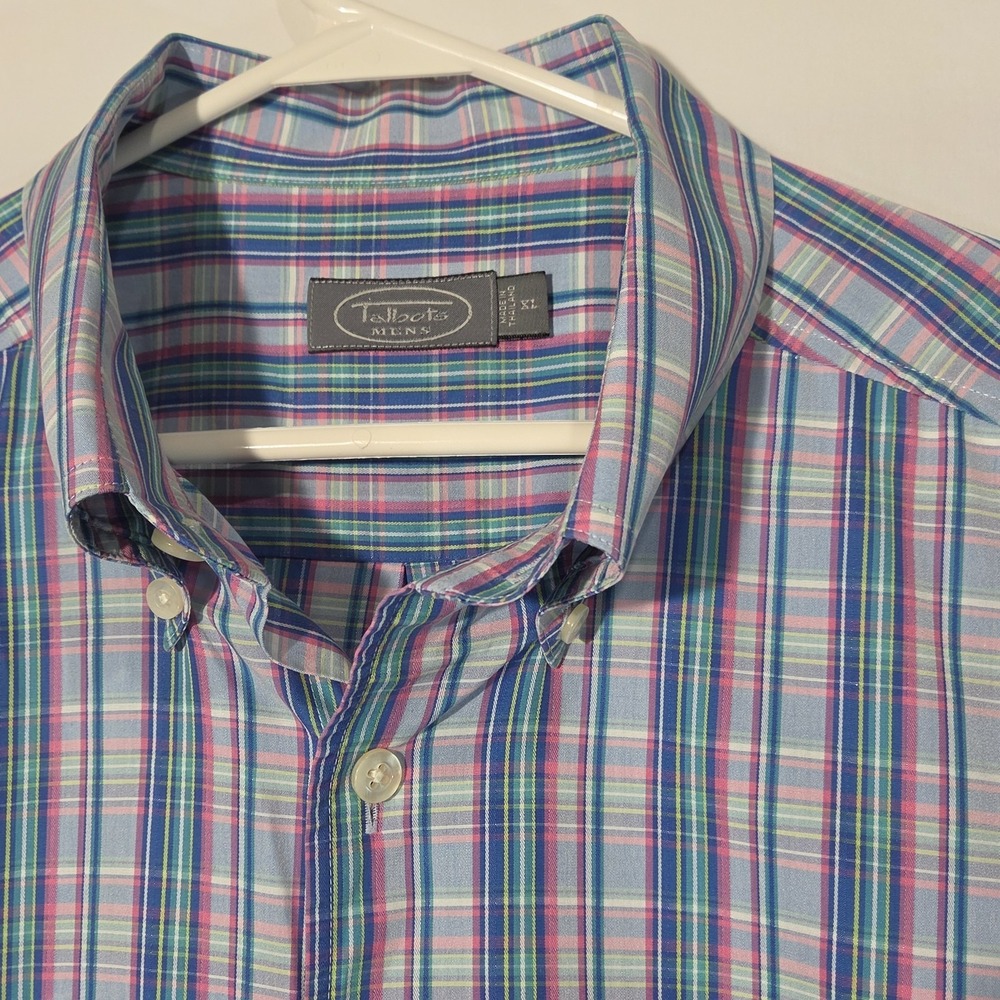 Talbots Mens Pastel Plaid XL Shirt Long Sleeve Button Down Preppy Coastal